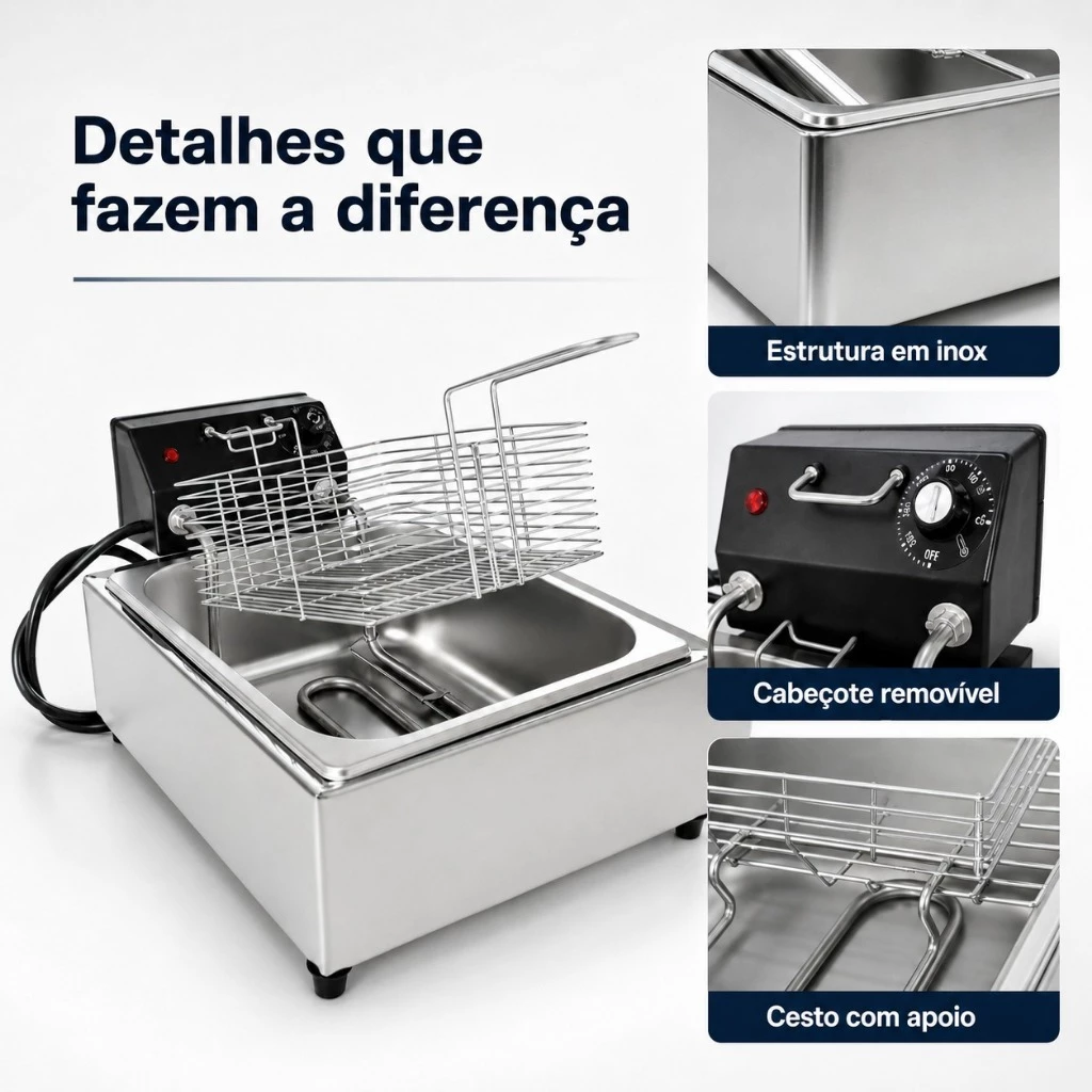 Fritadeira Elétrica industrial 5 Litros 1 Cuba 110v 220v - Imagem 6