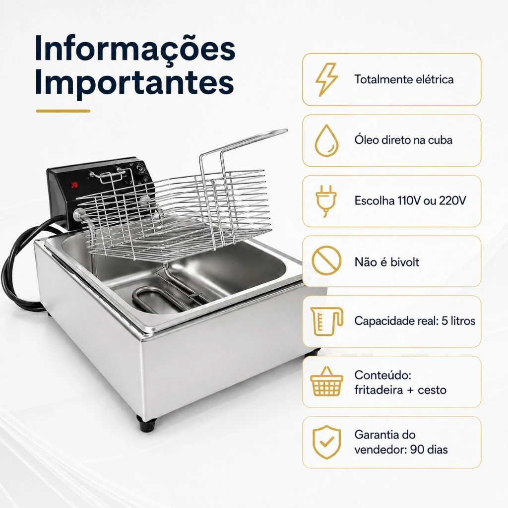 Fritadeira Elétrica industrial 5 Litros 1 Cuba 110v 220v - Imagem 2