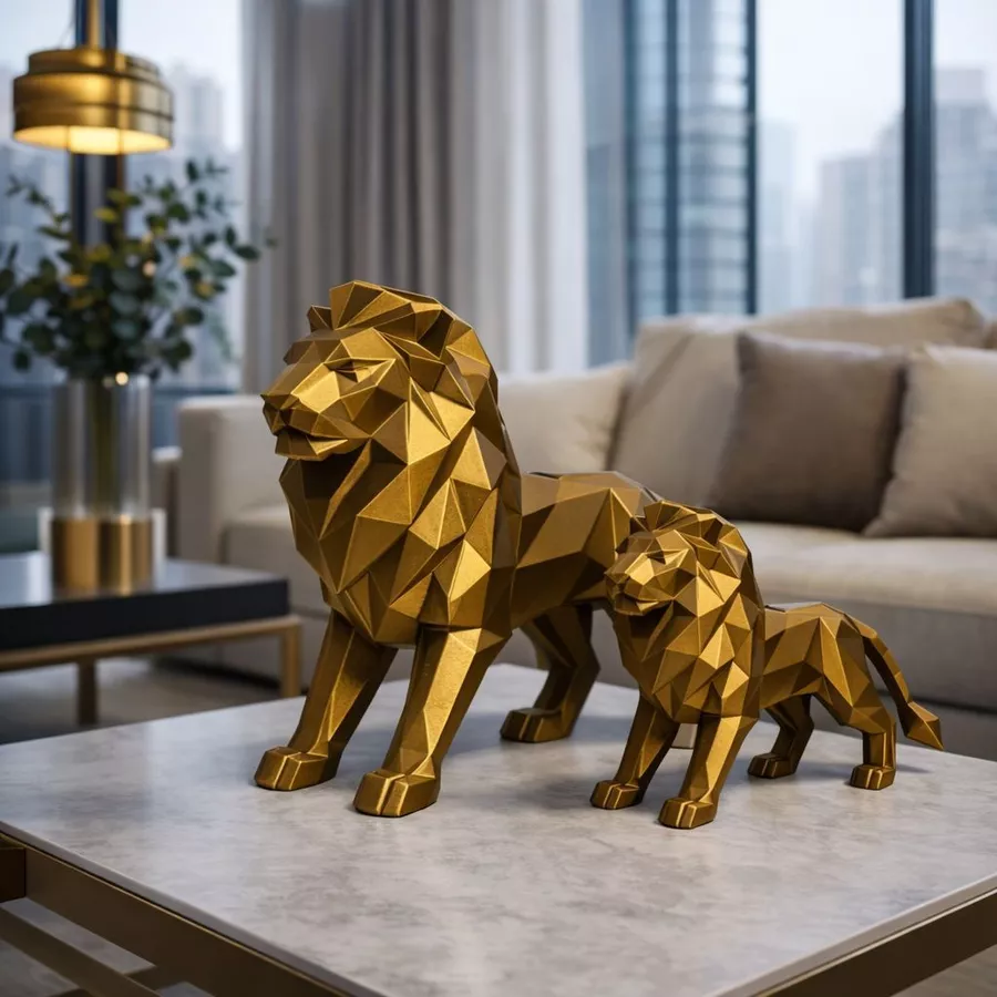 ESCULTURA LEÃO DOURADO – DECORAÇÃO PREMIUM