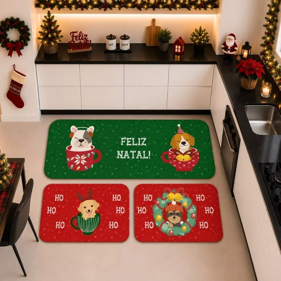 Kit com 3 Tapetes para Cozinha Decorativos Exclusivo Natalino Noel e Amigos - Imagem 3