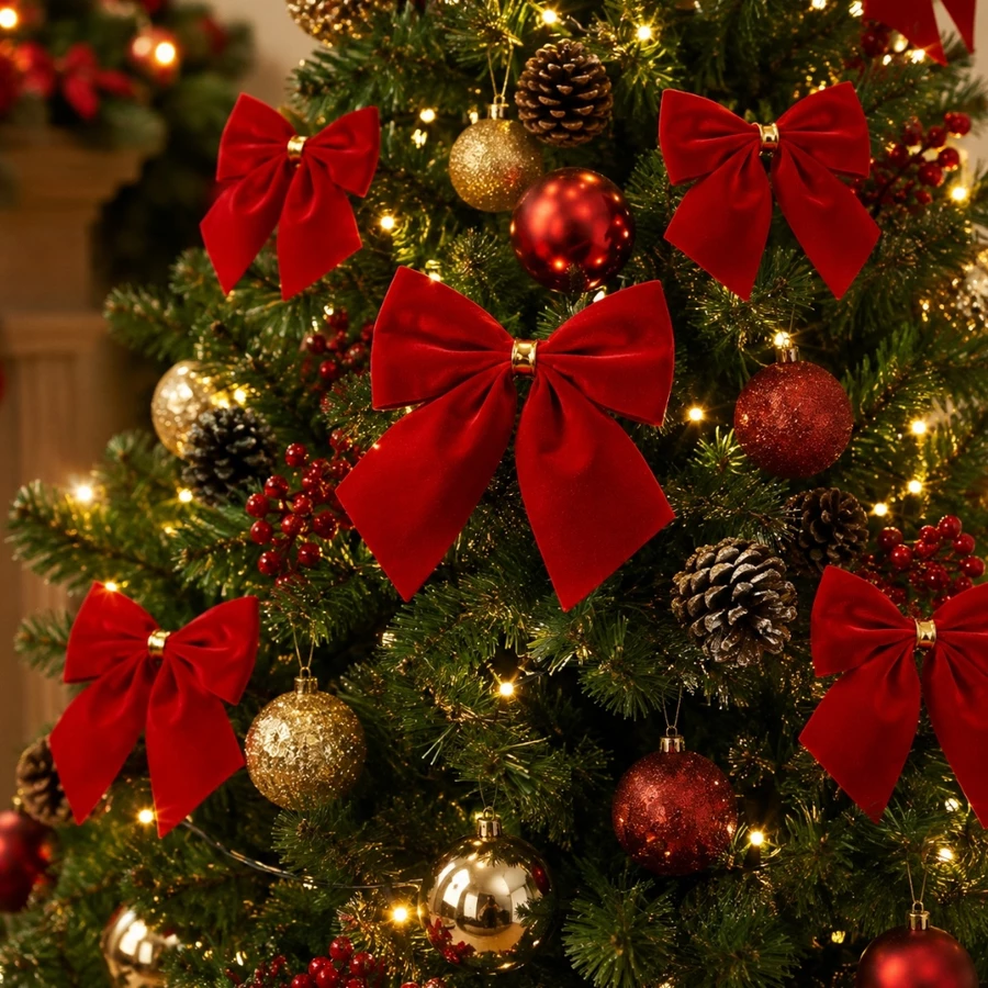 Laços Lacinhos Para Árvore de Natal Enfeite Decoração Natalina Vermelho Luxo - Imagem 4