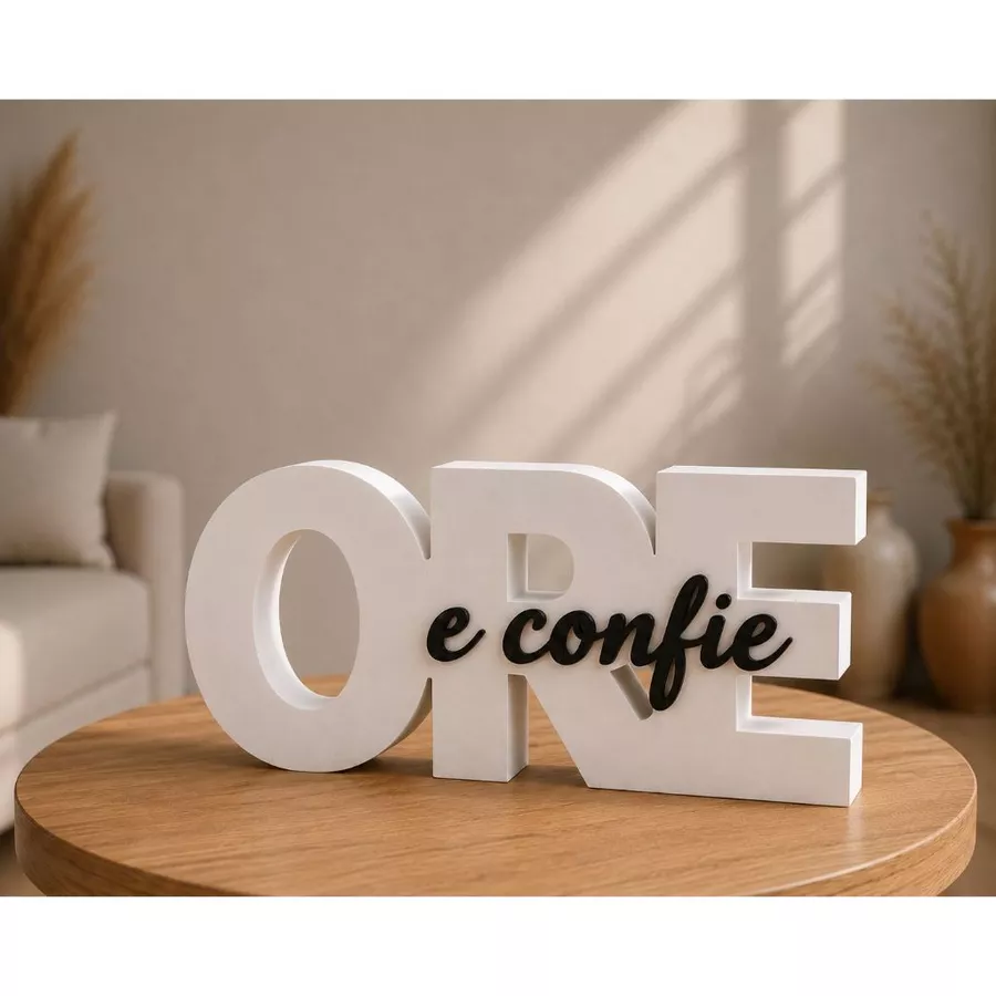 Esculturas Decorativas Minimalistas ORE e CONFIE Religioso Fé Casa Sala Rack Premium Luxo Moderno