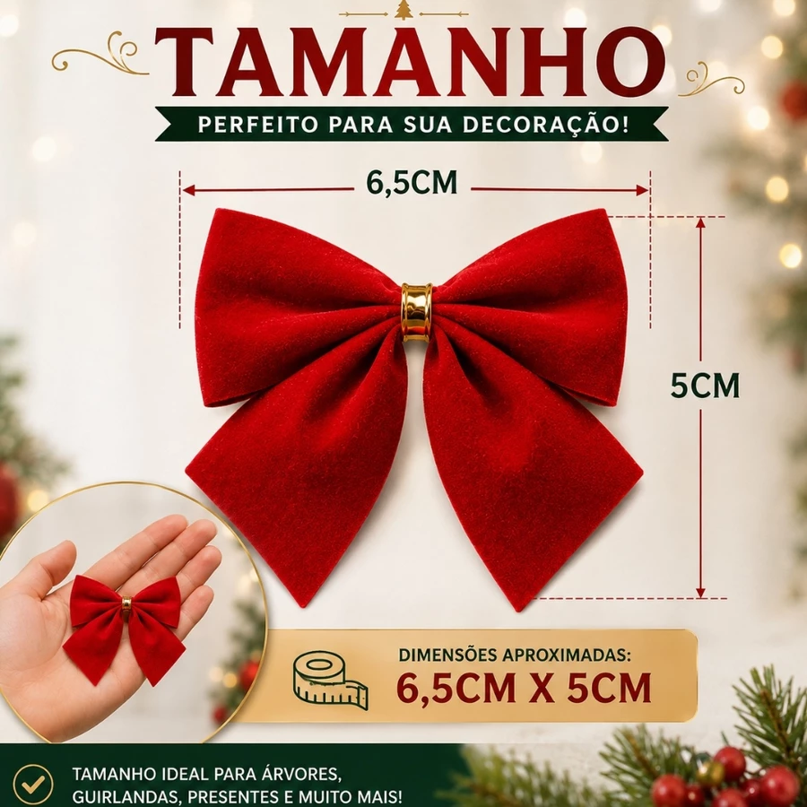 Laços Lacinhos Para Árvore de Natal Enfeite Decoração Natalina Vermelho Luxo - Imagem 3