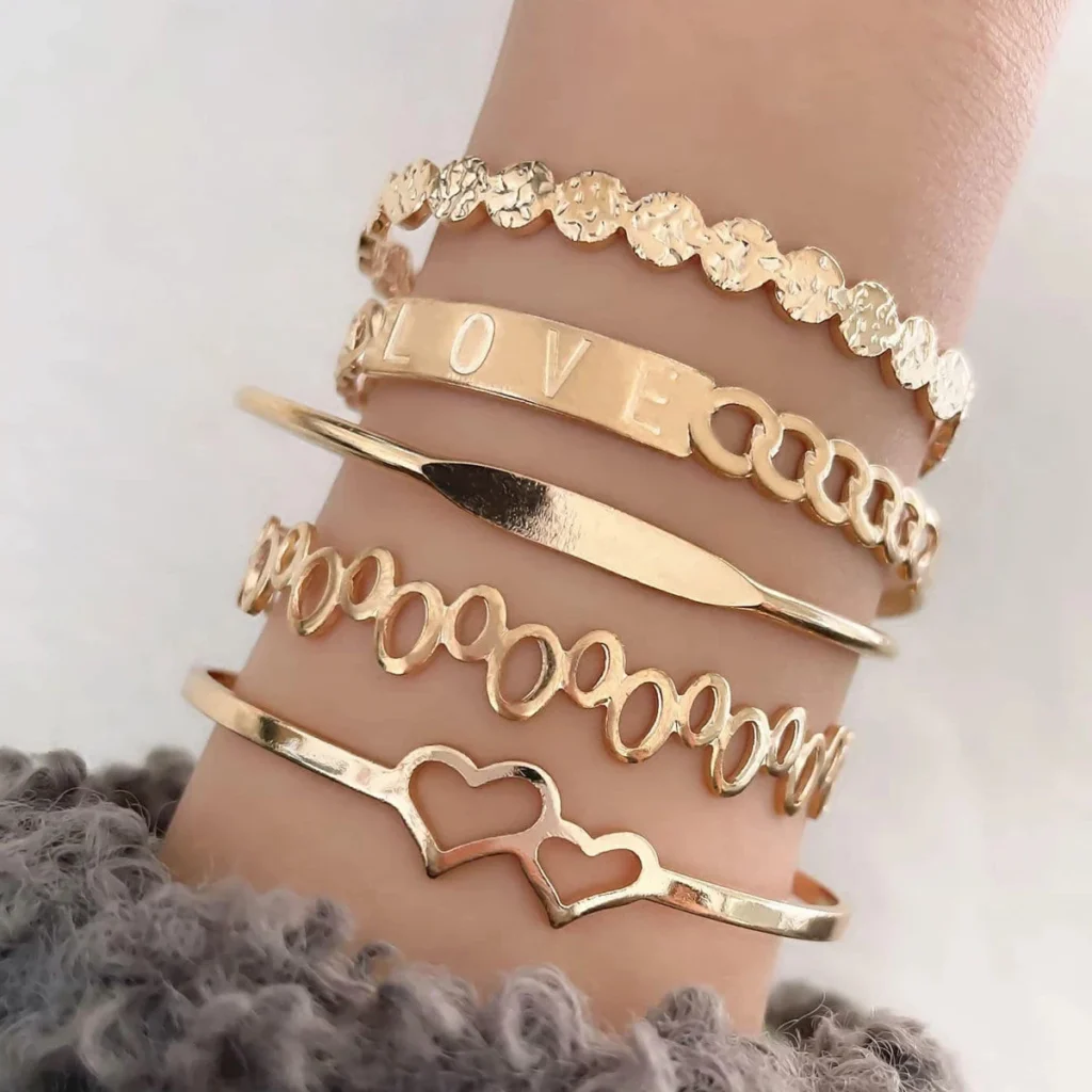 Kit 5 Pulseiras de Casal Coração Duplo com Pingente de Amor
