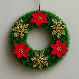 Guirlanda Natalina Decoração de Natal Estruturada 40CM com flores vermelhas