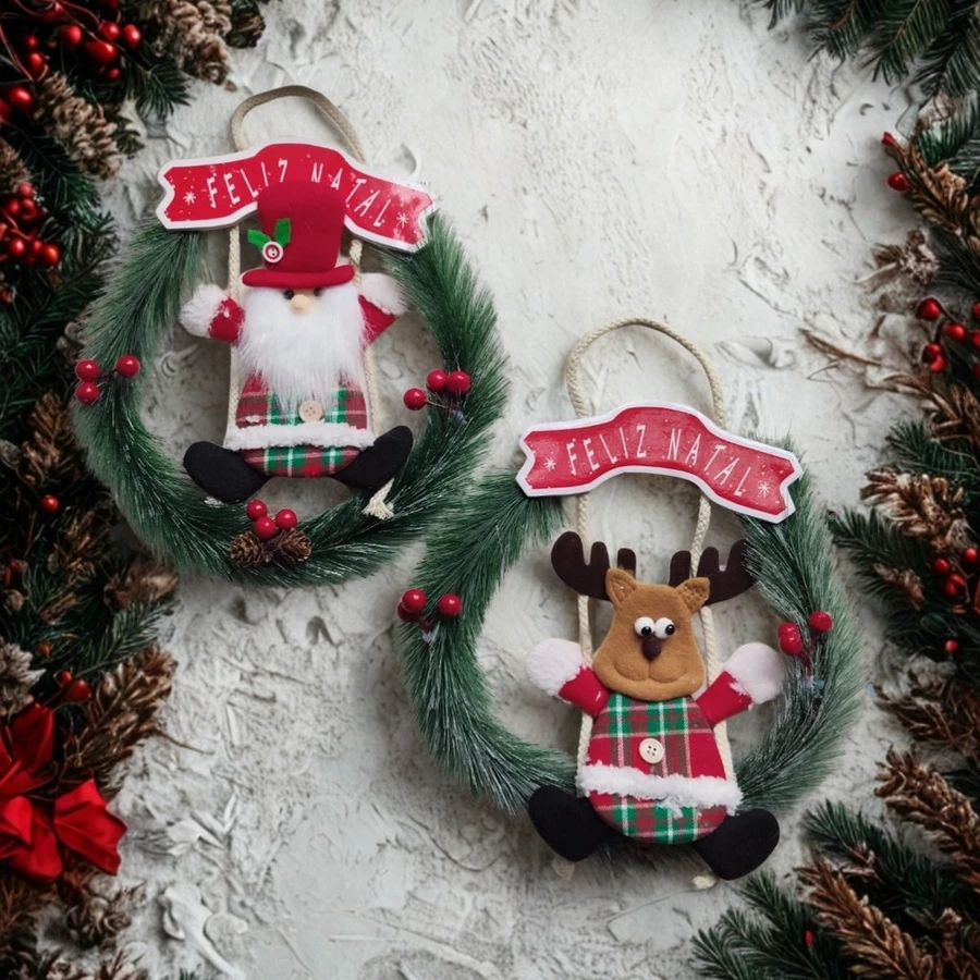 Guirlanda Papai Noel Boneco de Natal Decoração Enfeite de Porta