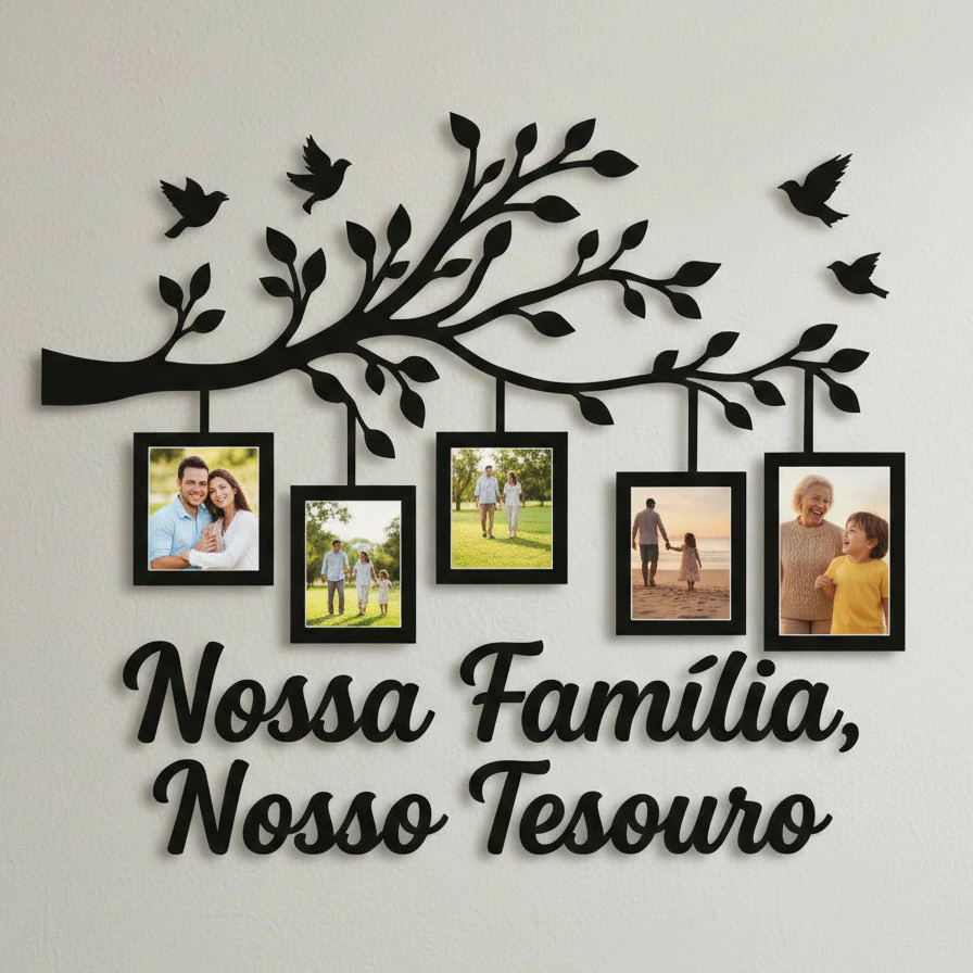Quadro Porta-Retrato de Parede Árvore da Família em MDF 40x70cm – Decorativo
