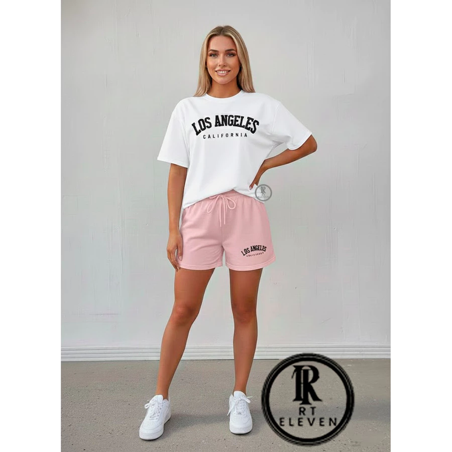 Conjunto Feminino Los Angeles Short de Moletom + Blusinha 100% Algodão