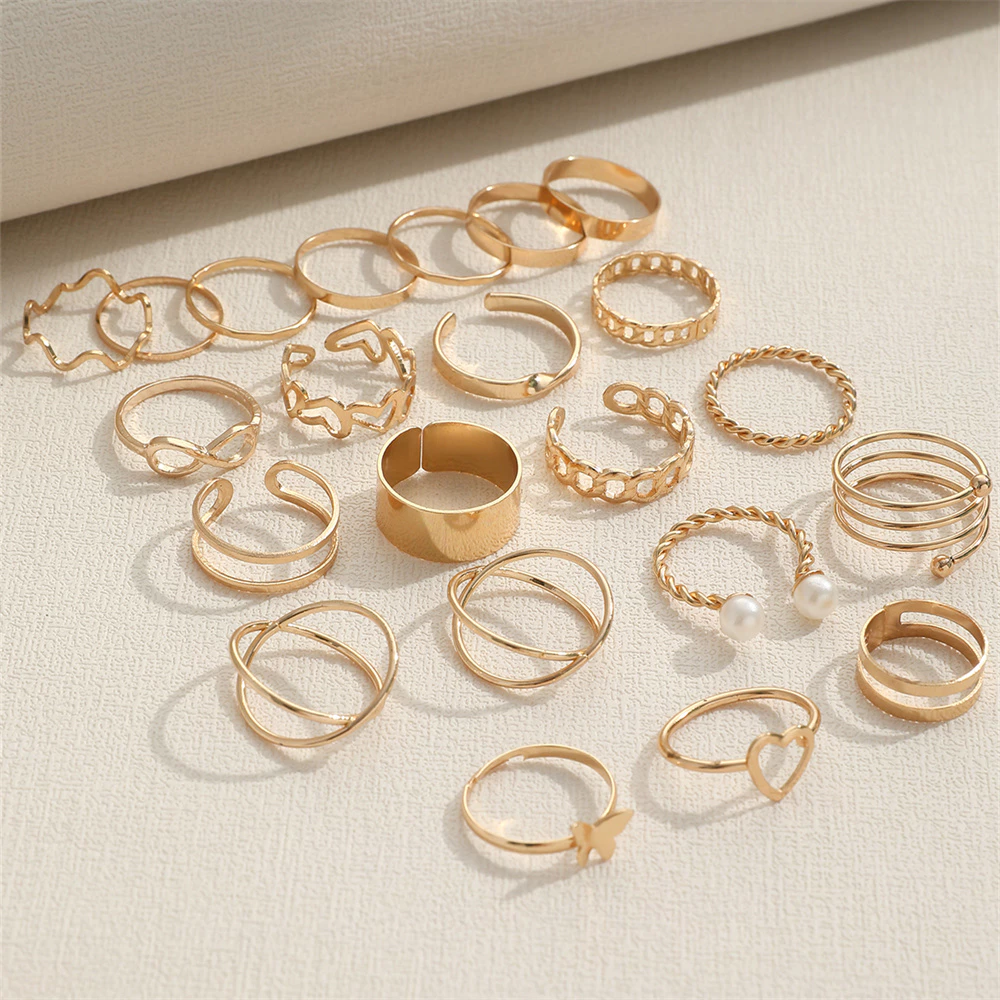 Kit 22 Anéis Femininos de Pérola, Borboleta e Coração – Empilháveis e Minimalistas - Imagem 3