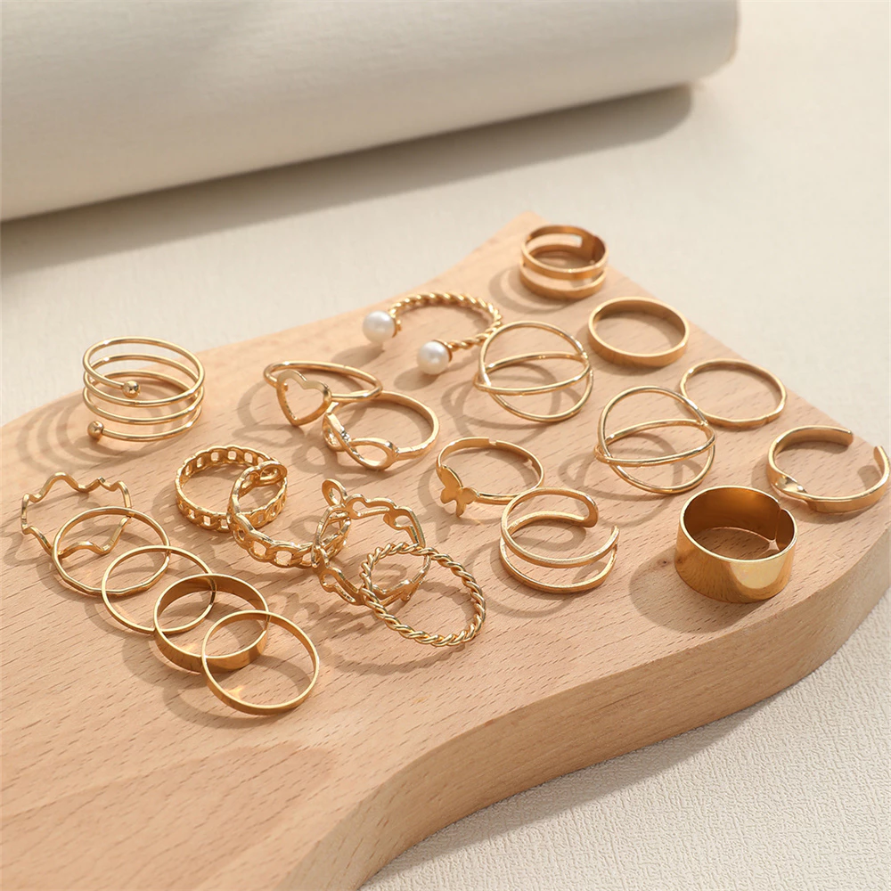 Kit 22 Anéis Femininos de Pérola, Borboleta e Coração – Empilháveis e Minimalistas - Imagem 4