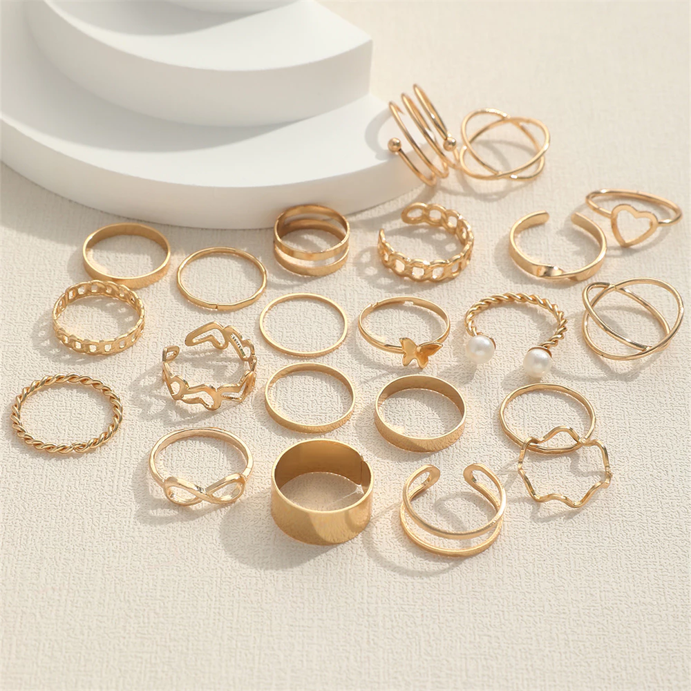 Kit 22 Anéis Femininos de Pérola, Borboleta e Coração – Empilháveis e Minimalistas - Imagem 5